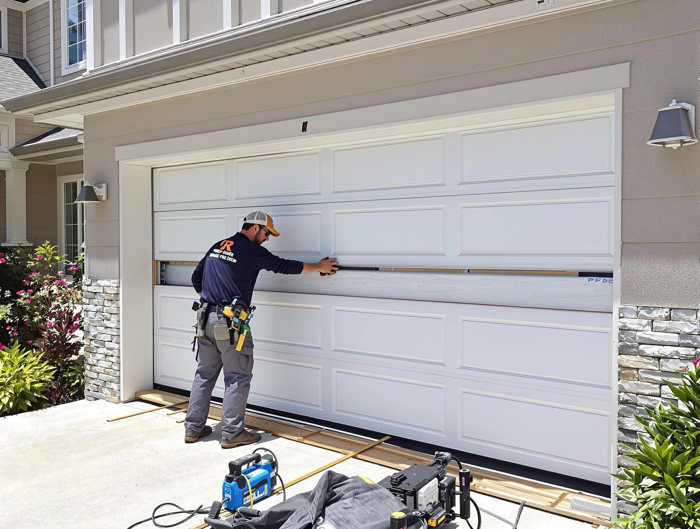 Columbia Garage Door Repair team performing complete garage door replacement at Columbia residence
