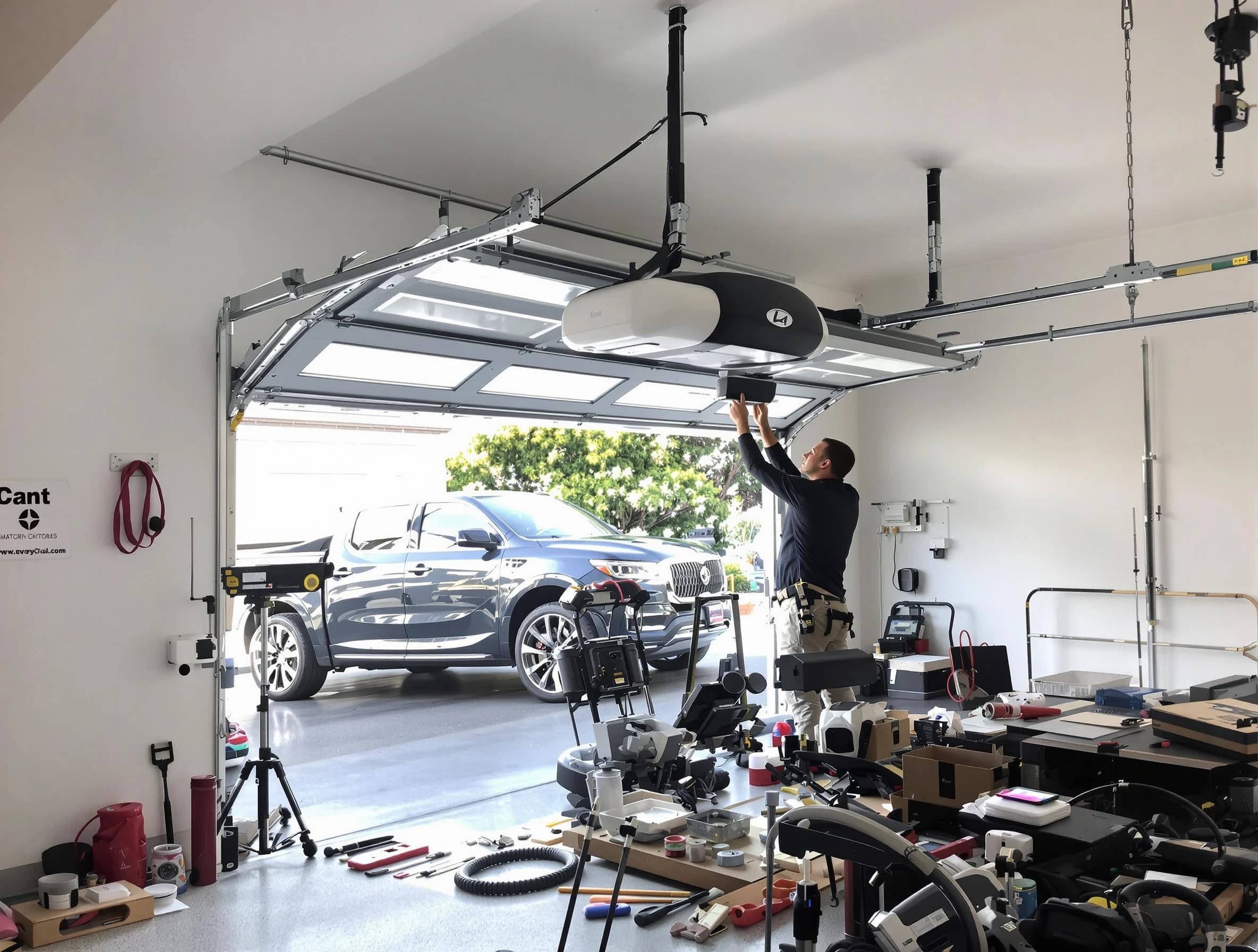 Columbia Garage Door Repair specialist installing smart garage door opener system in Columbia home