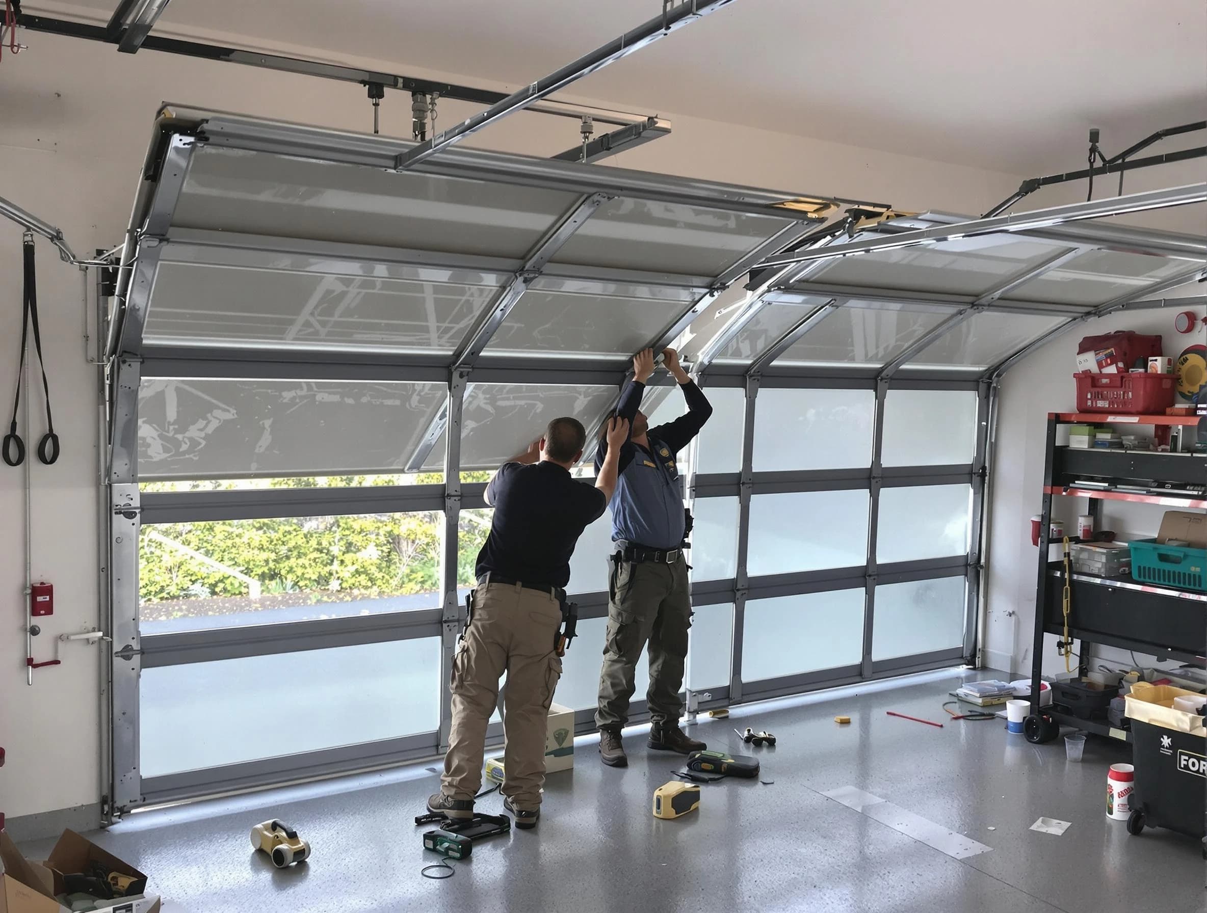 Columbia Garage Door Repair expert performing precise panel replacement on Columbia garage door