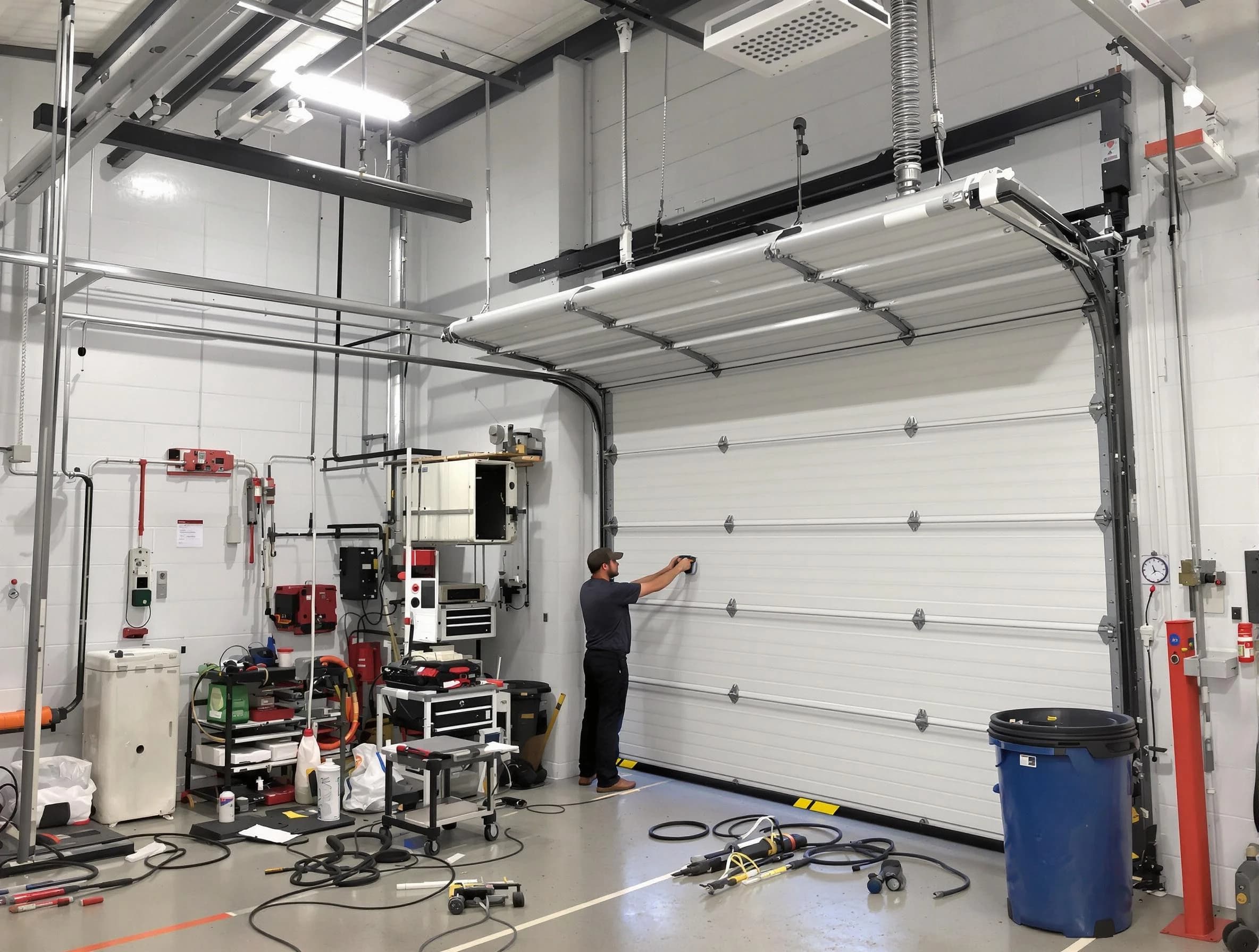 Columbia Garage Door Repair certified technician performing commercial door repair at a Columbia business facility