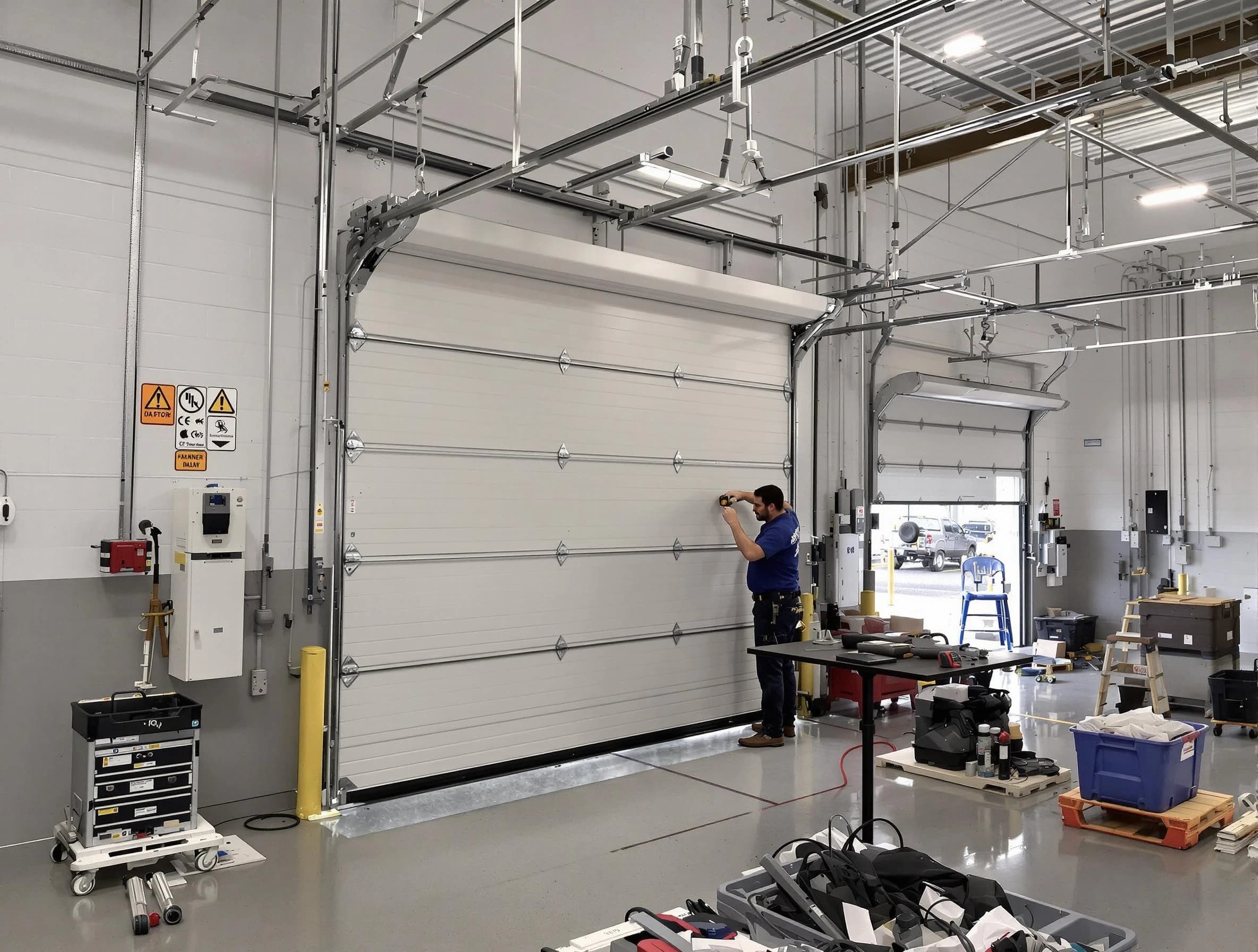 Commercial garage door repair being performed by Columbia Garage Door Repair expert in Columbia