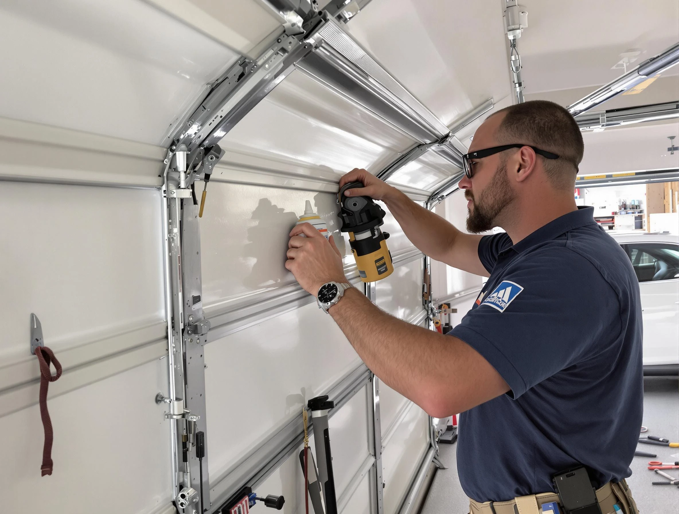 Columbia Garage Door Repair technician performing comprehensive noise reduction service in Columbia